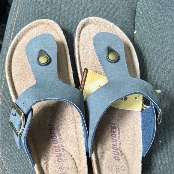 guoluofei Shoes - Women’s Blue Toe-Ring Sandals with Adjustable Buckle